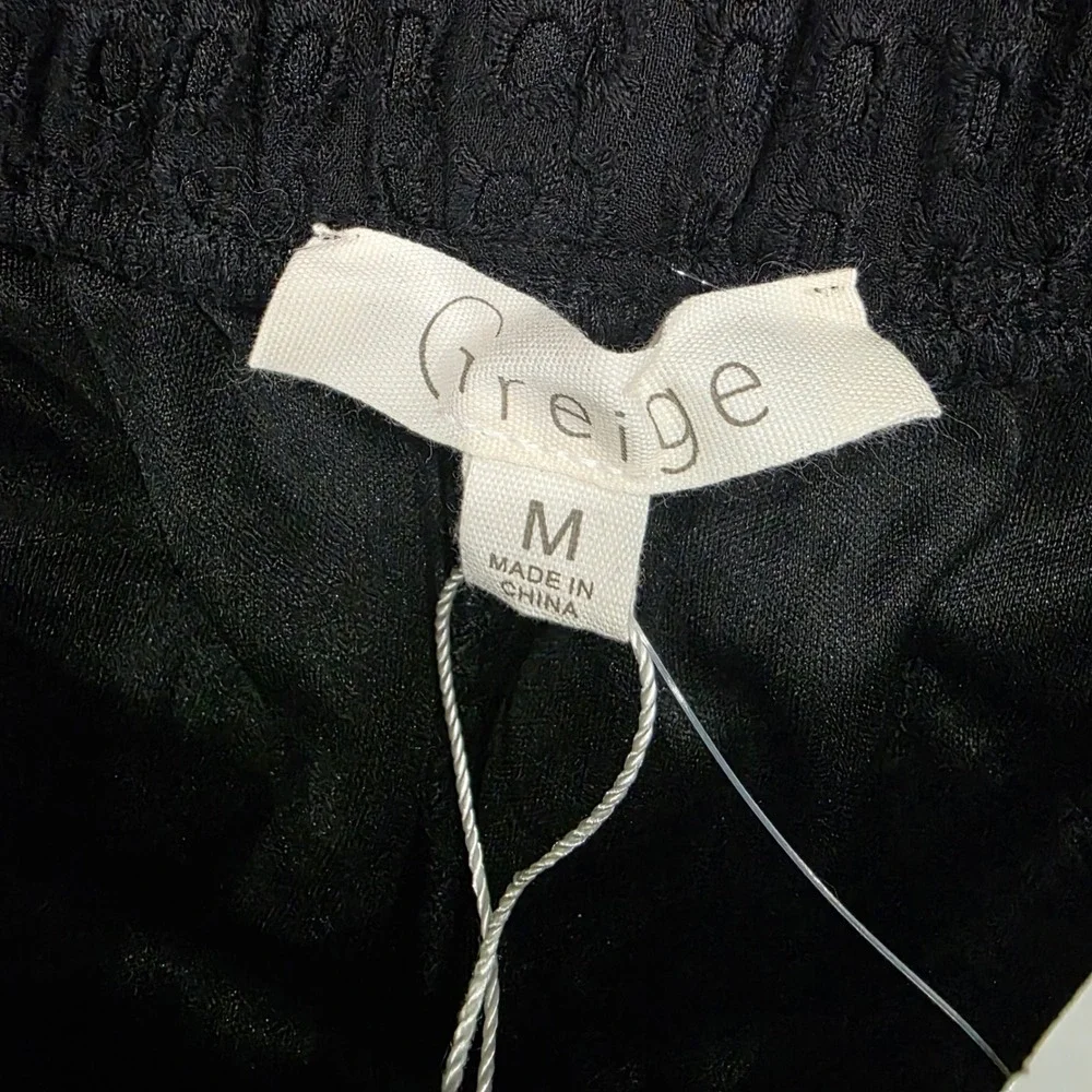 Greige Black Eyelet Drawstring Shorts GMC5249SB Size Medium NWT